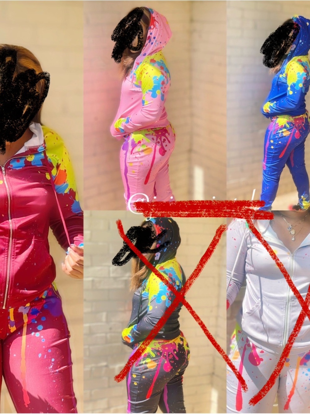 Women’s Paint-Splash Hooded Sweatpants Set - Pink, Blue, Burgundy